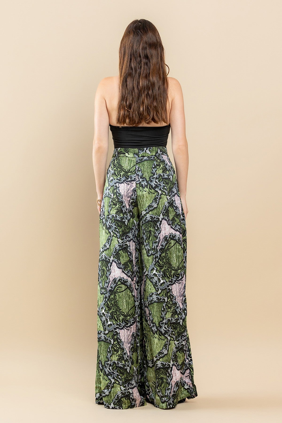 PRINTED HIGH WAIST WIDE LEGGED PANTS