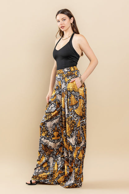 PRINTED HIGH WAIST WIDE LEGGED PANTS