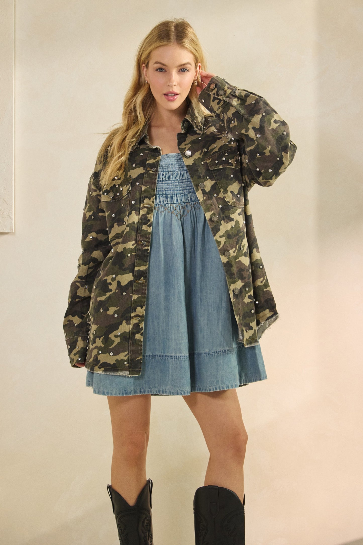 Rhinestone Camo Denim Jacket