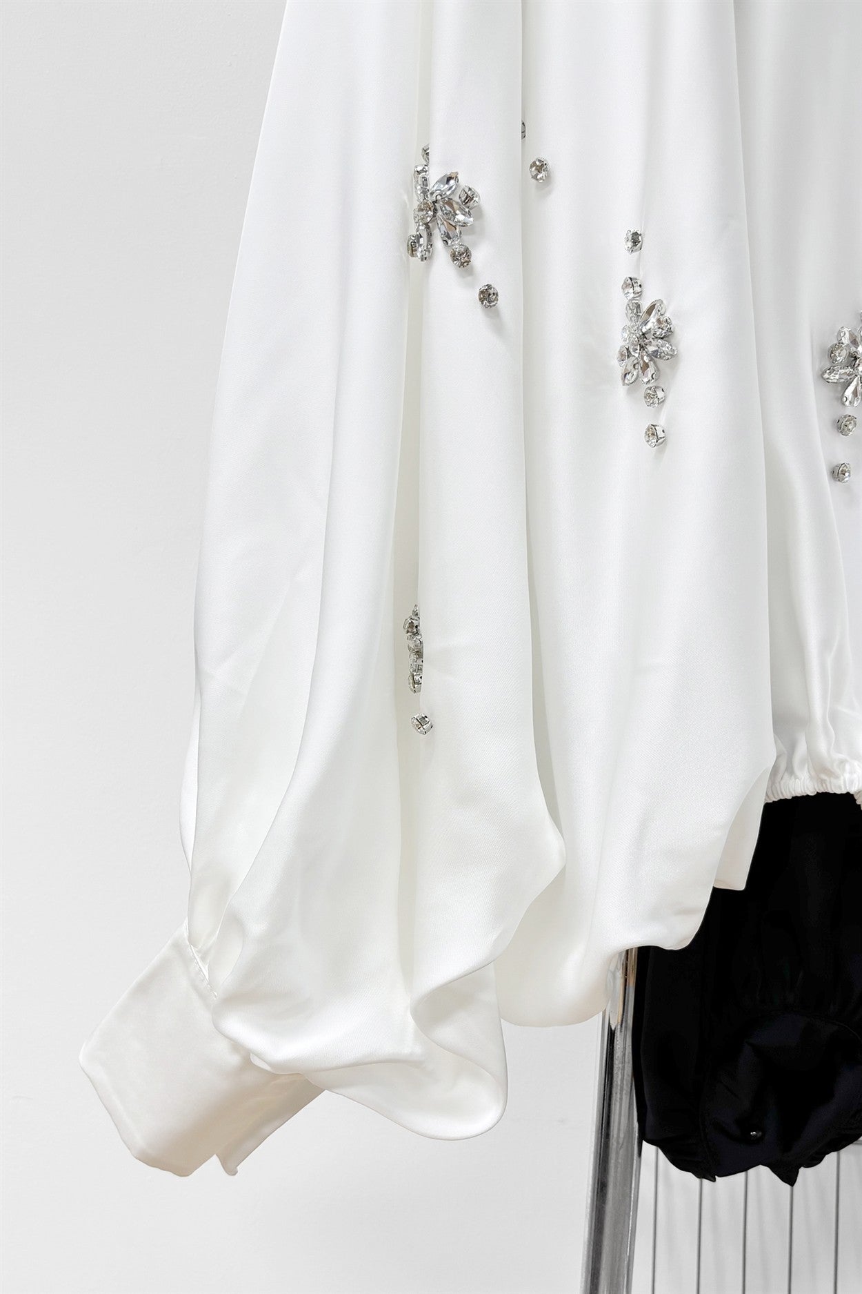 Satin Blouse with Rhinestone Collar