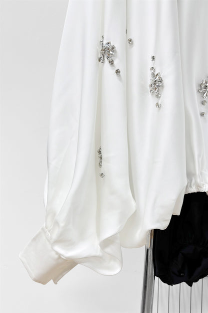 Satin Blouse with Rhinestone Collar