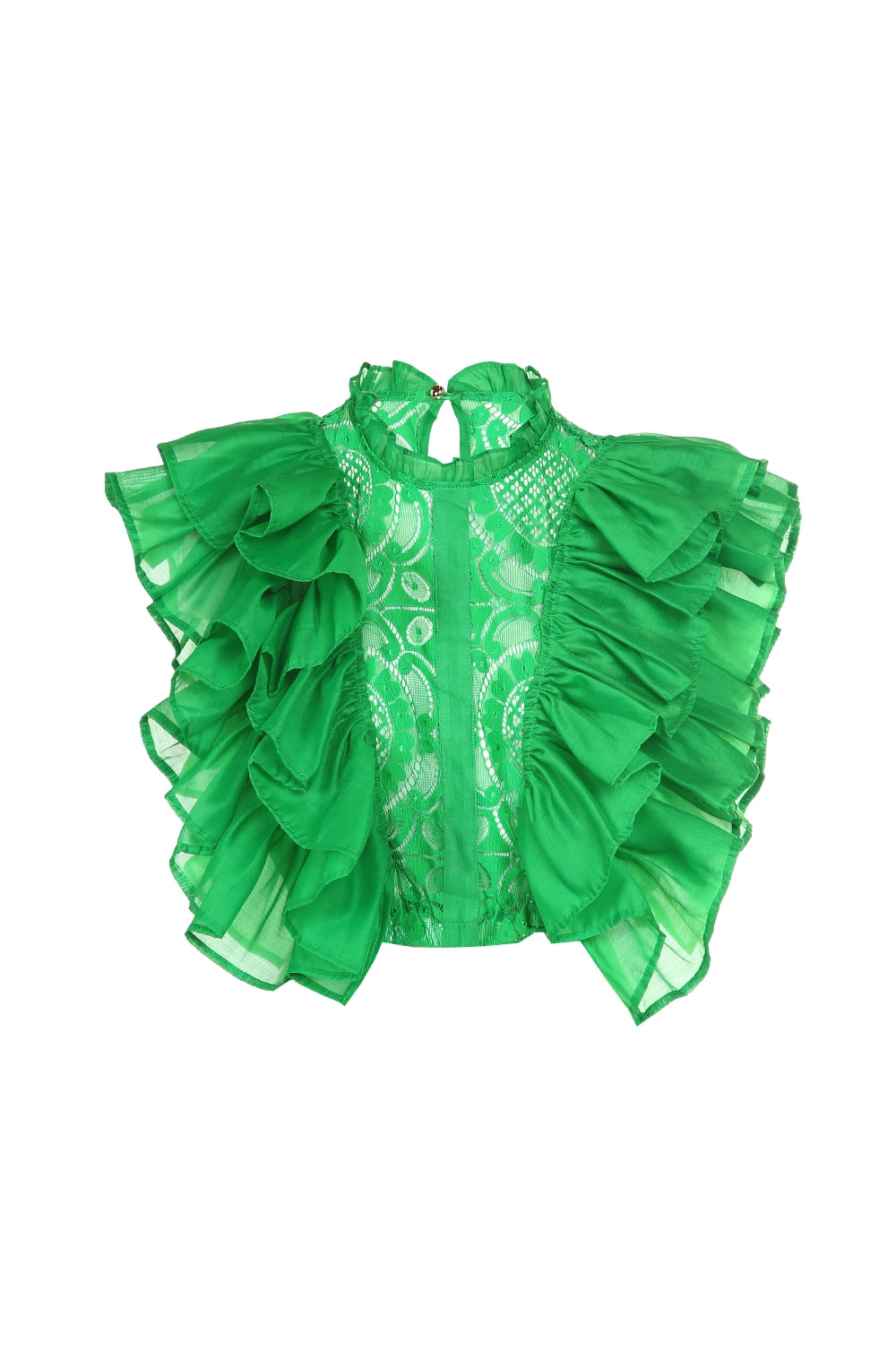 Ruffled Cropped Lace Blouse - SASHAY COUTURE BOUTIQUE Tops