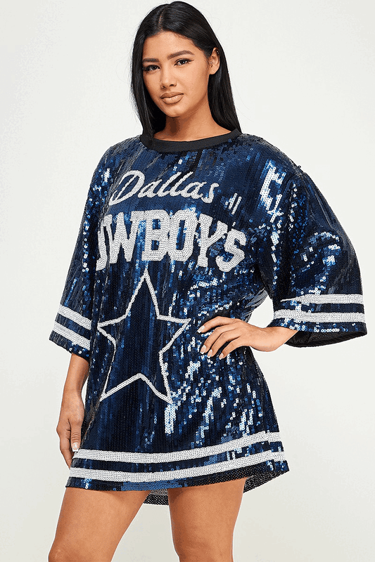 Dallas Cowboys Sequins Dress/Top - SASHAY COUTURE BOUTIQUE Dresses