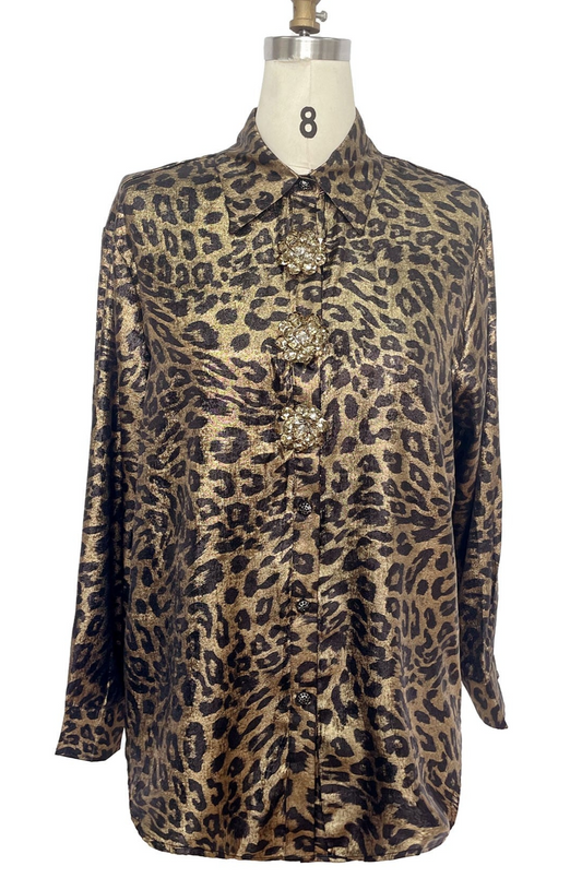 Floral Embellished Animal Print Blouse