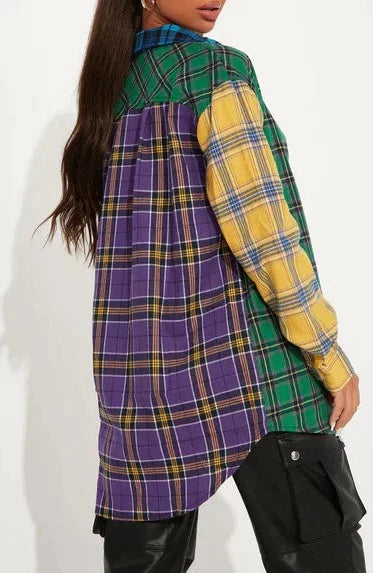 Multi Color Patched Plaid Tunic Top - SASHAY COUTURE BOUTIQUE Tops
