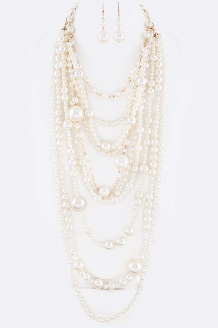 Mixed Pearl Statement Layer Necklace Set - SASHAY COUTURE BOUTIQUE