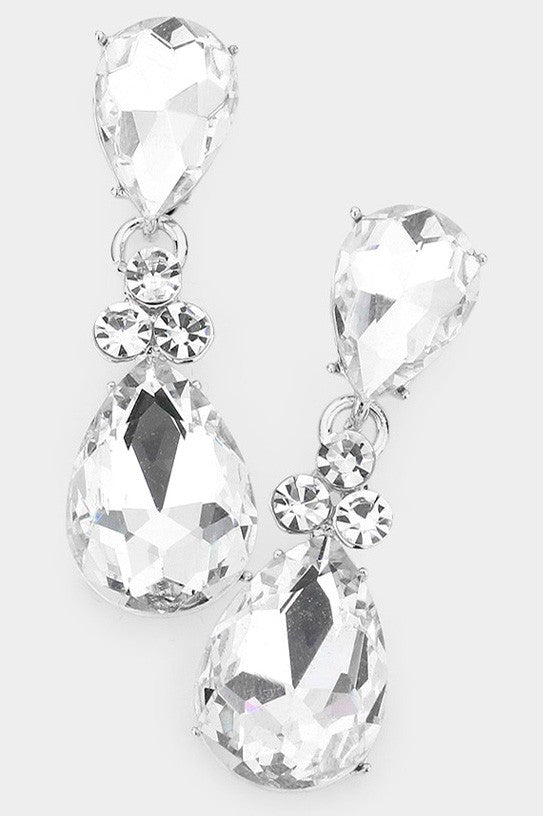 Double Pear Crystal Evening Earrings - SASHAY COUTURE BOUTIQUE Apparel & Accessories