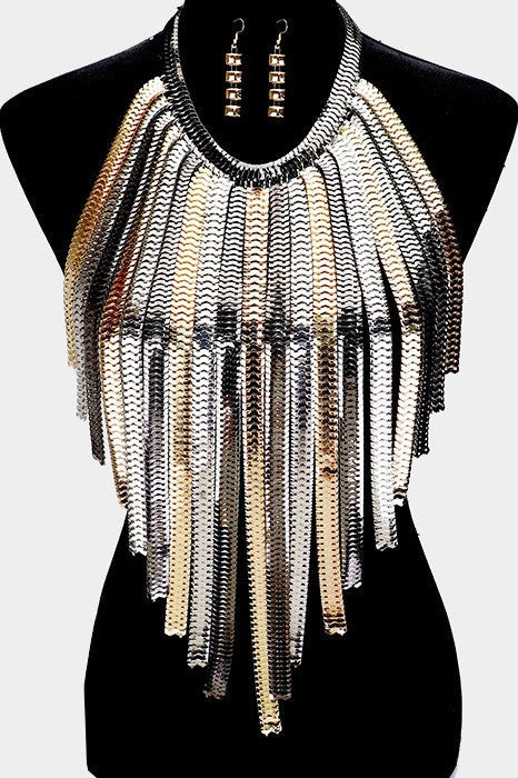 Long Drop Wide Snake Metal Chain Necklace Set - SASHAY COUTURE BOUTIQUE