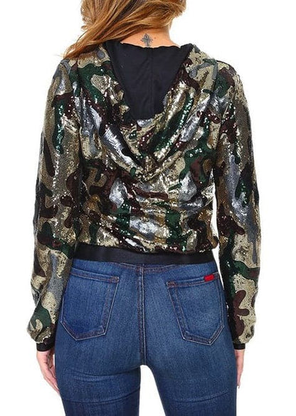 Green Camo Sequins Hoodie - SASHAY COUTURE BOUTIQUE Shirts & Tops