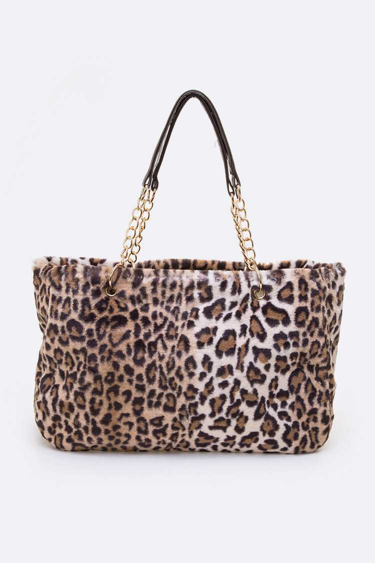 Faux Fur Leopard Fashion Tote - SASHAY COUTURE BOUTIQUE