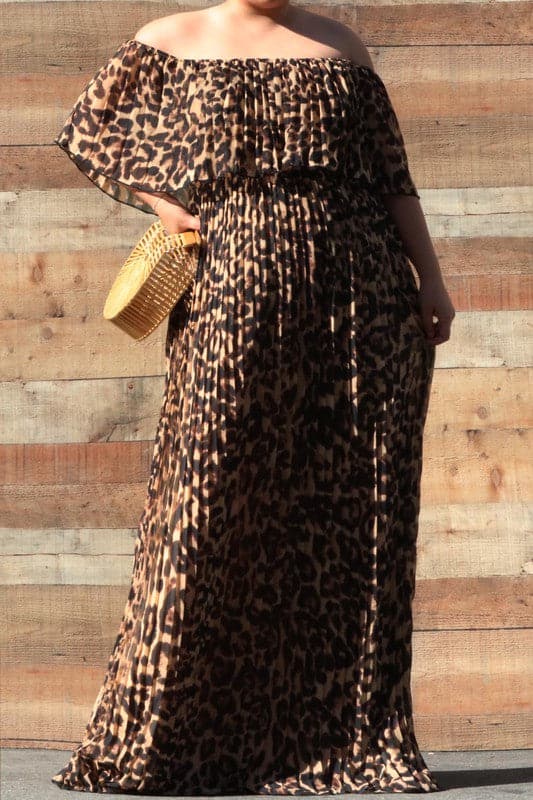 Pleated Off Shoulder Maxi (Curvy) - SASHAY COUTURE BOUTIQUE Curvy Dresses
