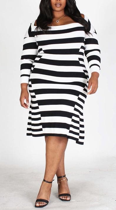 Striped Midi Dress (Curvy) - SASHAY COUTURE BOUTIQUE Dresses