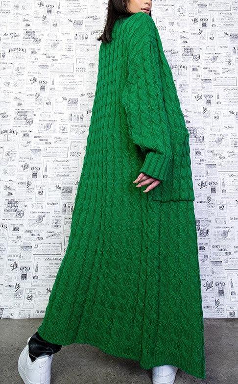 Holiday Green Cable Knit Cardigan - SASHAY COUTURE BOUTIQUE Coats & Jackets