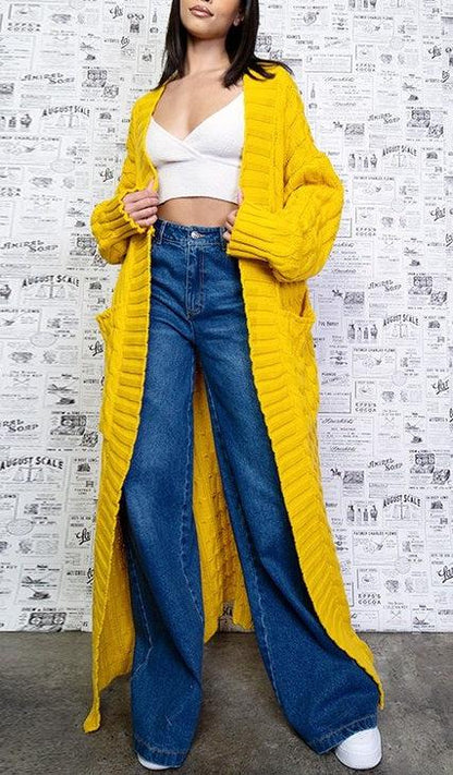 Hello Yellow Cable Knit Cardigan - SASHAY COUTURE BOUTIQUE Coats & Jackets