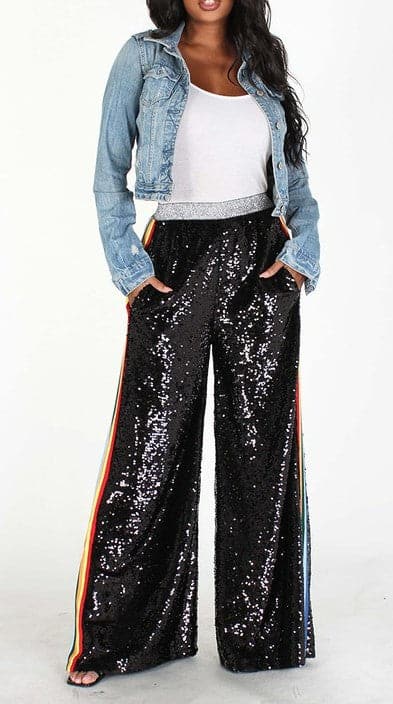 Wide Leg Sequins Pants - SASHAY COUTURE BOUTIQUE Pants