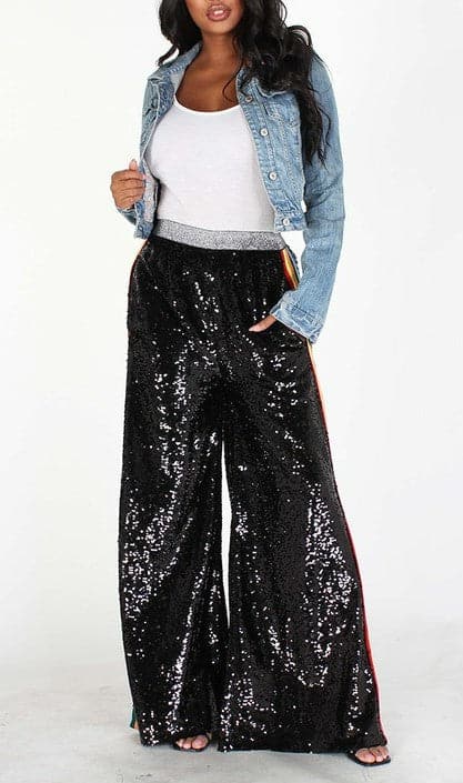 Wide Leg Sequins Pants - SASHAY COUTURE BOUTIQUE Pants