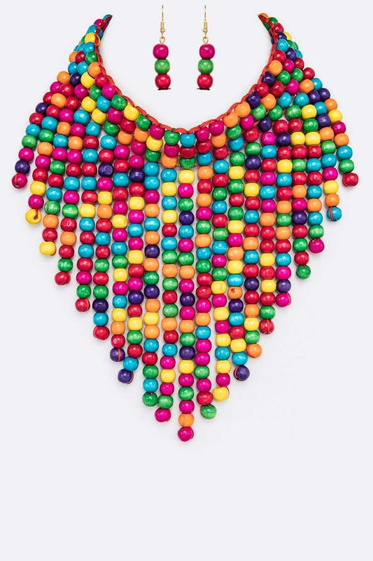 Wooden Beads Statement Necklace Set - SASHAY COUTURE BOUTIQUE