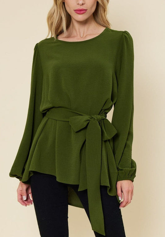 Woven Blouse with Front Tie - SASHAY COUTURE BOUTIQUE Tops