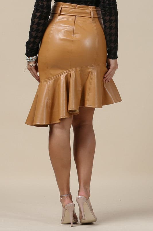 Faux Leather Ruffle Hem Skirt - SASHAY COUTURE BOUTIQUE Skirts