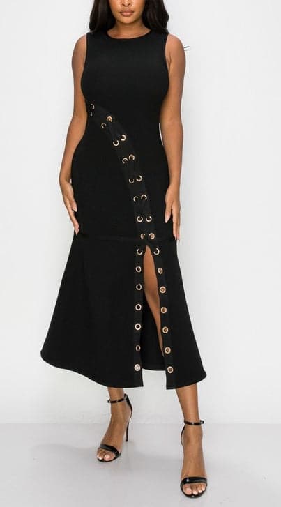 Vertical Eyelet Midi Dress - SASHAY COUTURE BOUTIQUE Dresses