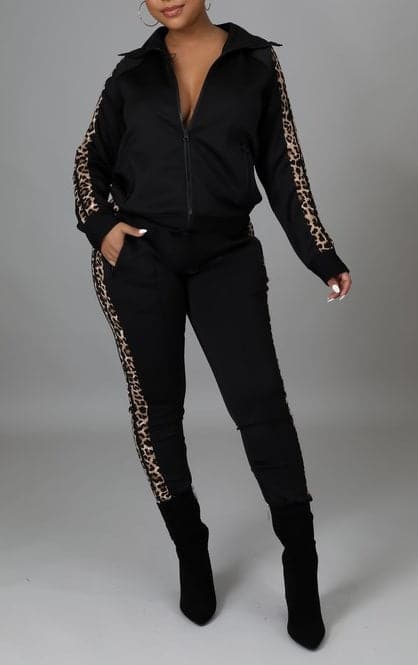 Leopard Print Lined Jacket And Pant Set - SASHAY COUTURE BOUTIQUE Outfit Sets