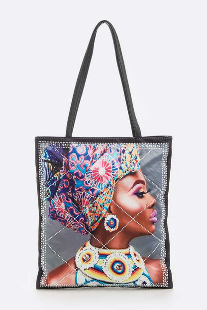 **RE-STOCKED** Fashion Afrocentric Tote w/Rhinestones - SASHAY COUTURE BOUTIQUE