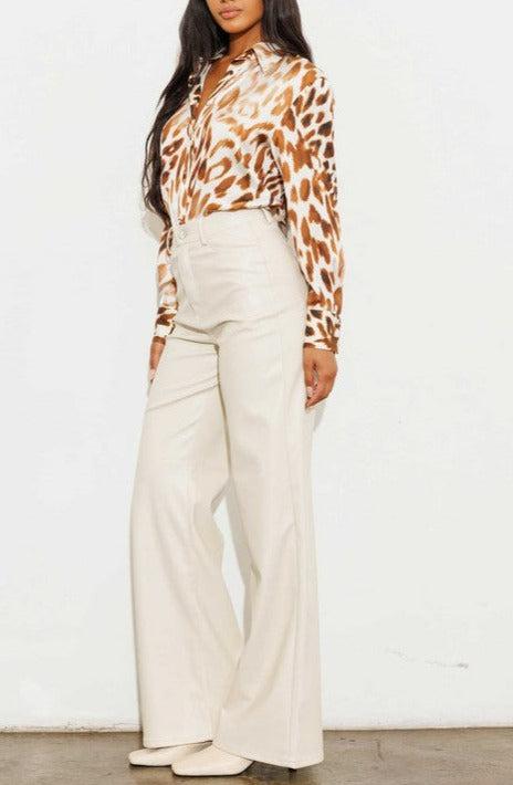 Vegan Leather Wide Leg Pants - SASHAY COUTURE BOUTIQUE Bottoms