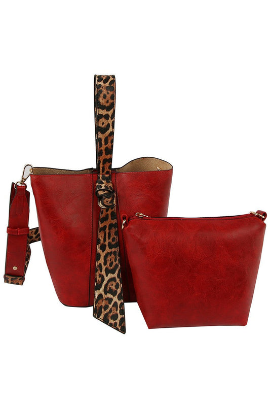 Vegan Leather Leopard Bucket 2-in-1 Satchel - SASHAY COUTURE BOUTIQUE Purses