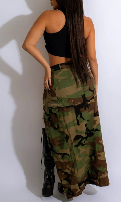 Camouflage Front Slit Cargo Open Maxi - SASHAY COUTURE BOUTIQUE Bottoms