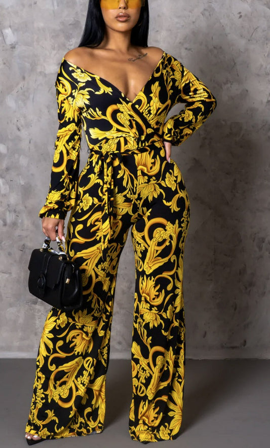 Multi Off the Shoulder Jumpsuit - SASHAY COUTURE BOUTIQUE Jumpsuits & Rompers