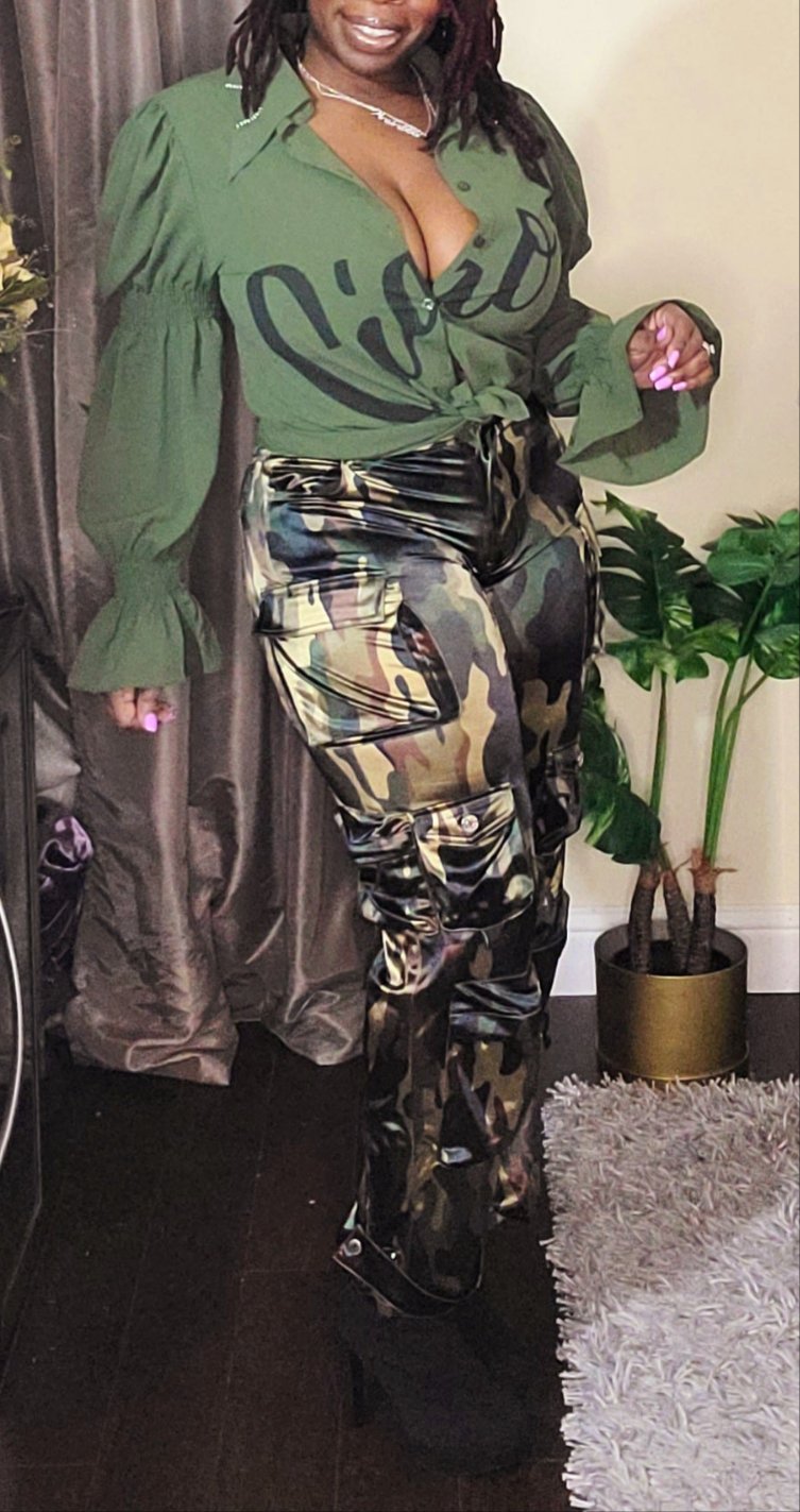 Smooth Satin Camo Cargos - SASHAY COUTURE BOUTIQUE Bottoms