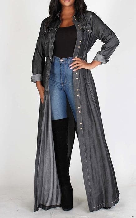 Denim maxi Dress/Jacket - SASHAY COUTURE BOUTIQUE Dresses