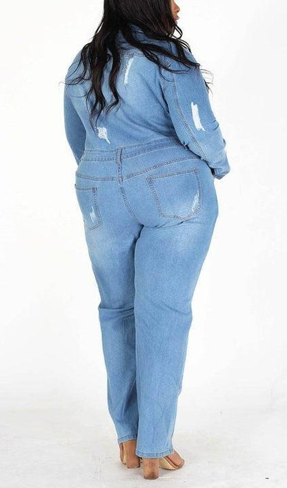 Relaxed Fit Denim Jumpsuit (Curvy) - SASHAY COUTURE BOUTIQUE Jumpsuits & Rompers