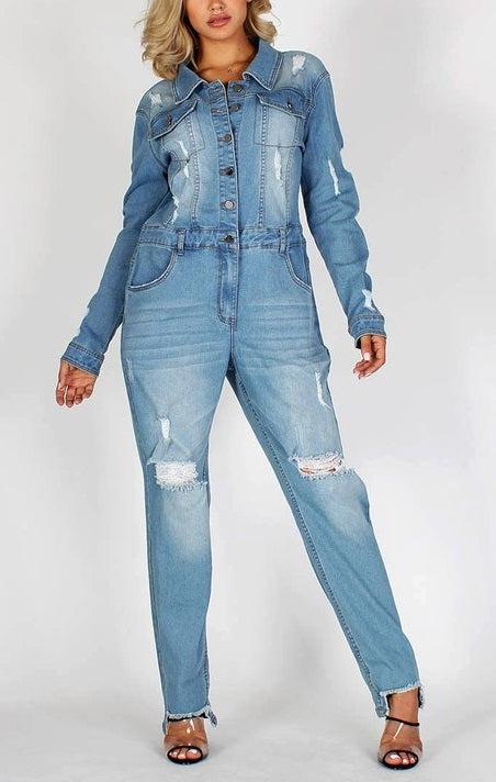 Relaxed Fit Denim Jumpsuit - SASHAY COUTURE BOUTIQUE Jumpsuits & Rompers