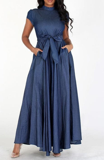 Denim A-line Maxi Dress - SASHAY COUTURE BOUTIQUE Dresses