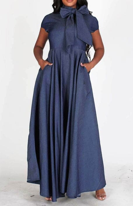 Denim A-line Maxi Dress - SASHAY COUTURE BOUTIQUE Dresses