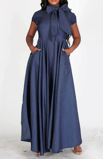 Denim A-line Maxi Dress - SASHAY COUTURE BOUTIQUE Dresses