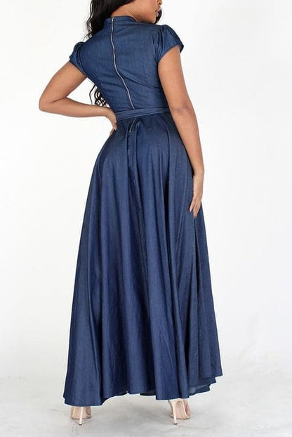 Denim A-line Maxi Dress - SASHAY COUTURE BOUTIQUE Dresses