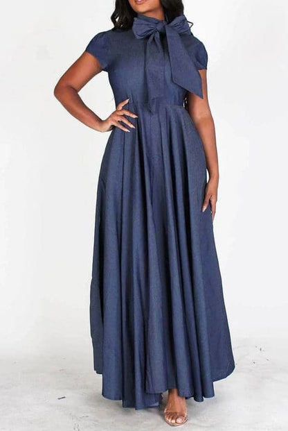 Denim A-line Maxi Dress - SASHAY COUTURE BOUTIQUE Dresses