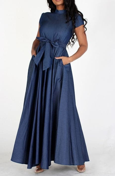 Denim A-line Maxi Dress - SASHAY COUTURE BOUTIQUE Dresses