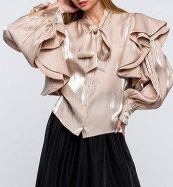 Flared Blouse with Tie Up Detail - SASHAY COUTURE BOUTIQUE Shirts & Tops