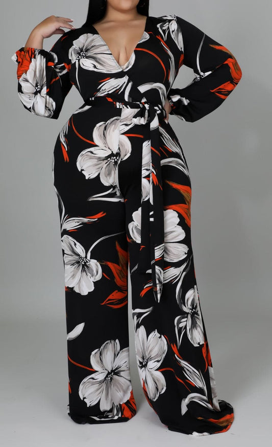 Side Tie Flower Jumpsuit (Curvy) - SASHAY COUTURE BOUTIQUE Jumpsuits & Rompers