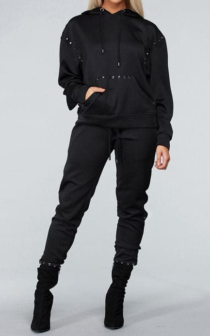 Studded Sweatshirt and Pants Set - SASHAY COUTURE BOUTIQUE Two Piece