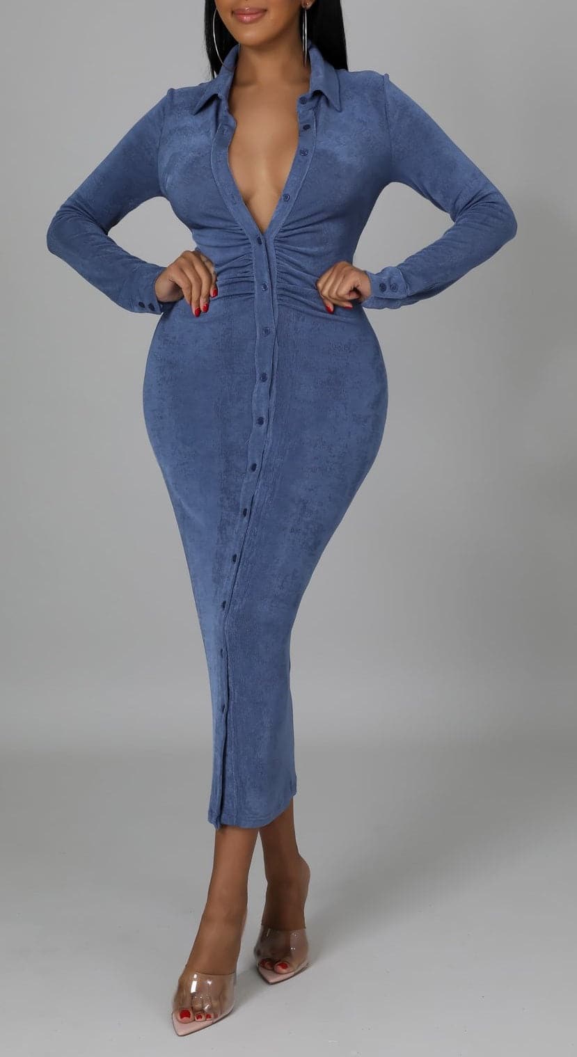 Front Buttoned Midi Dress - SASHAY COUTURE BOUTIQUE Dresses