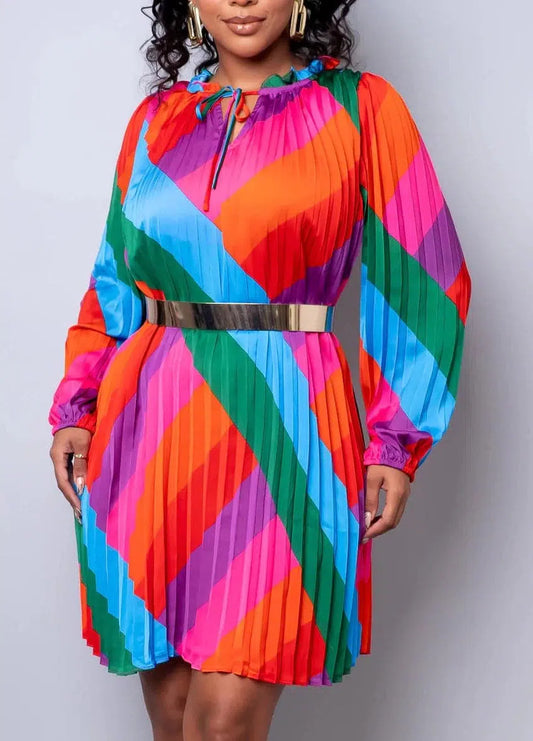 Vibrant Multi Pleated Dress - SASHAY COUTURE BOUTIQUE Dresses