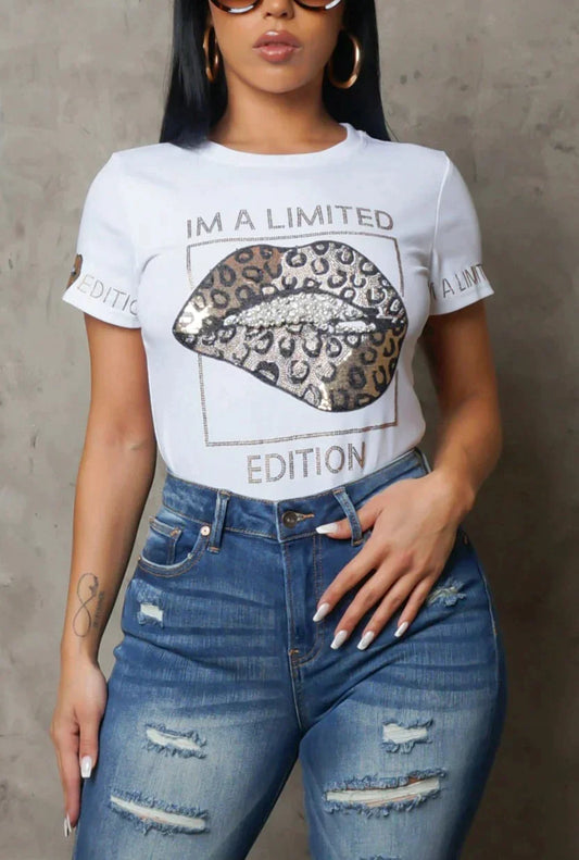 Limited Edition Sequins & Pearl Embellished Tee - SASHAY COUTURE BOUTIQUE Tops
