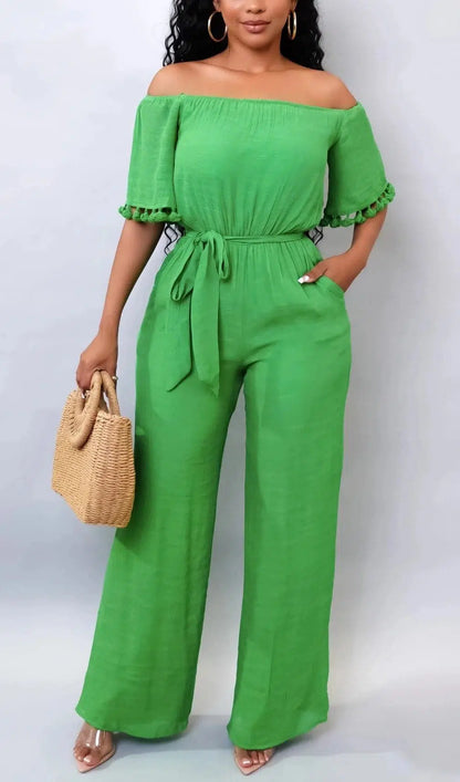 Off The Shoulder Woven Jumpsuit - SASHAY COUTURE BOUTIQUE Jumpsuits & Rompers