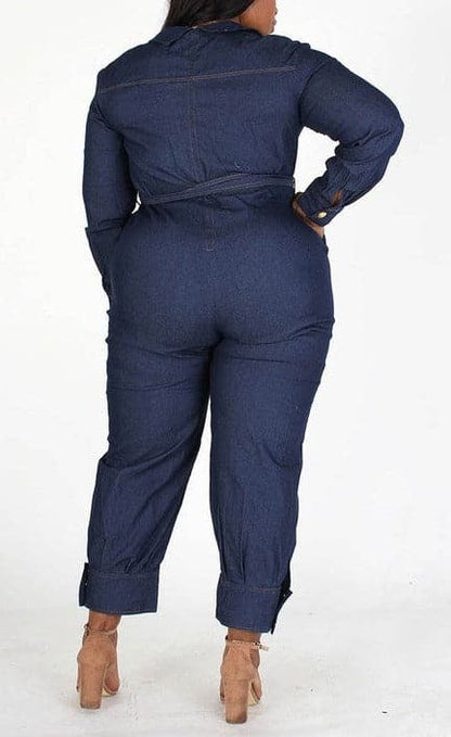 Gold Button Denim Jumpsuit (Curvy) - SASHAY COUTURE BOUTIQUE Jumpsuits & Rompers