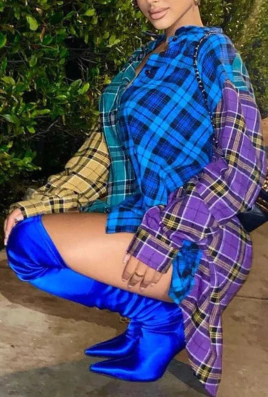 Multi Color Patched Plaid Tunic Top - SASHAY COUTURE BOUTIQUE Tops