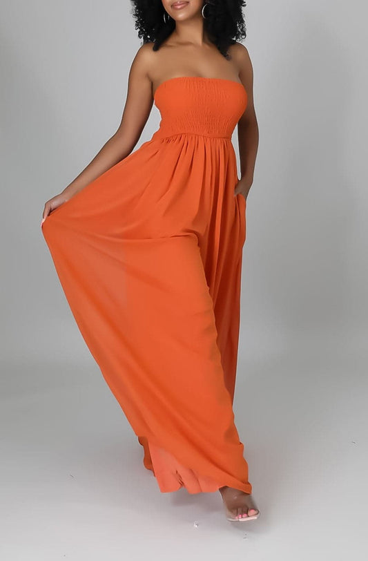 Wide Leg Strapless Jumpsuit - SASHAY COUTURE BOUTIQUE